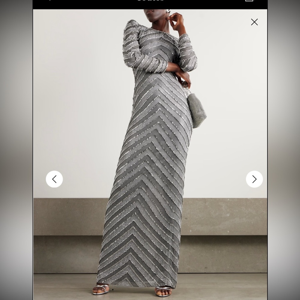 Naeem Khan Silver Chevron Maxi Skirt